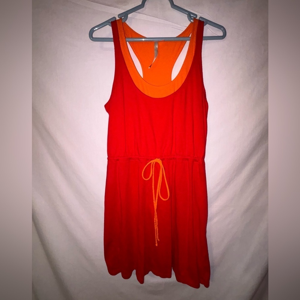LC Lauren Conrad Red and Orange Midi Dress